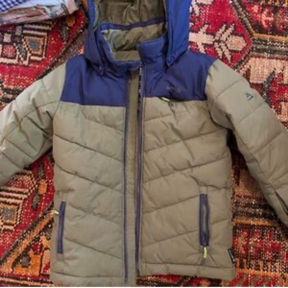 Kamik Anakin Navy &Green Synthetic Down Removable Hood Winter Puffer Coat,Size 8